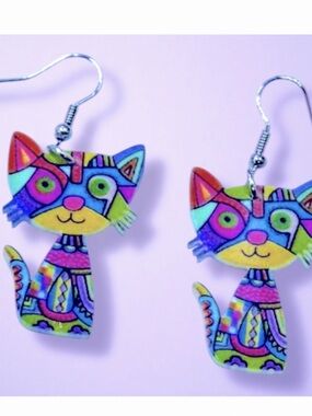 🎉HP🎉 Cat Kitten Multicolored Acrylic Dangle Earrings